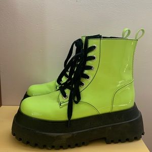 Neon Green Laced Platform Combat Boots